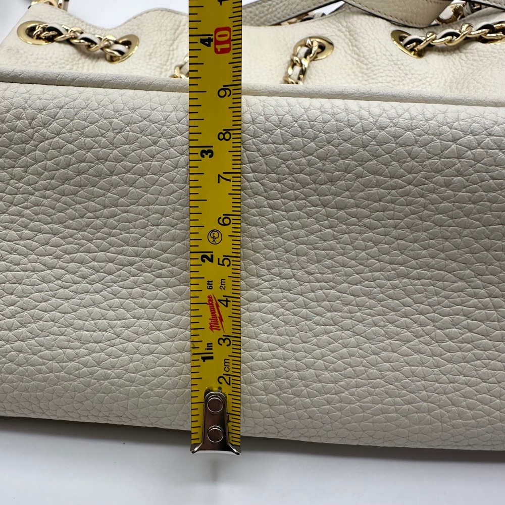 Michael Kors White Leather Drawstring Bucket Bag Gold Chain Shoulder Strap - Picture 7 of 14